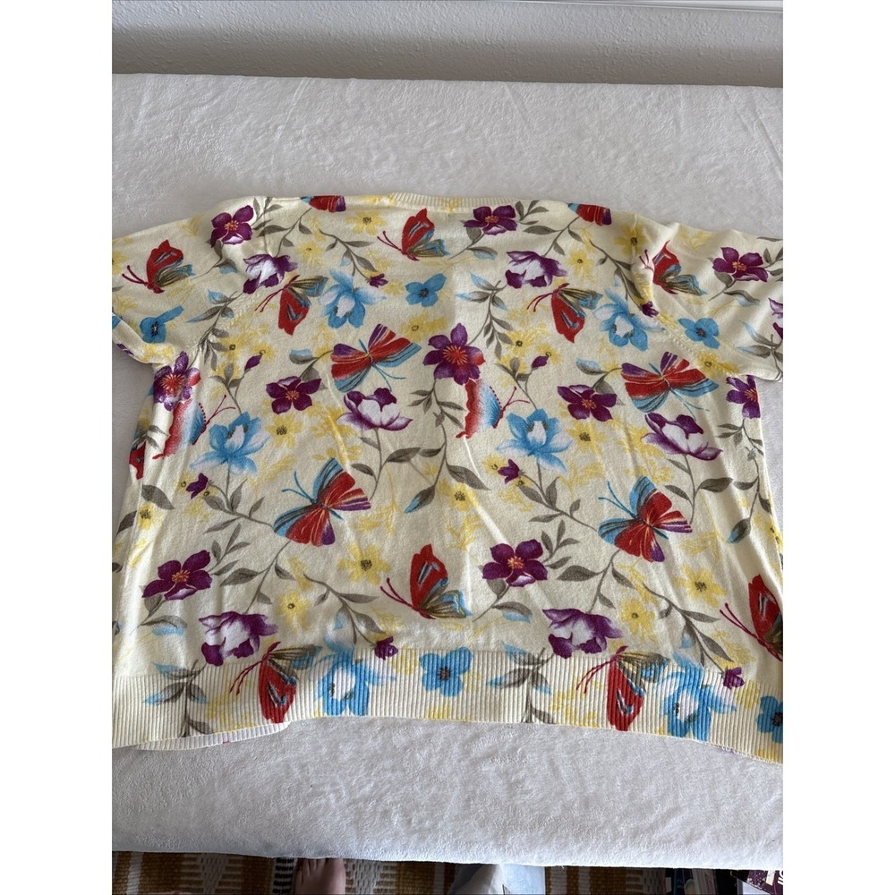 NY Collection Women's 3X Yellow Butterfly Floral Cardigan 3/4 Sleeve Sweater - Picture 9 of 11